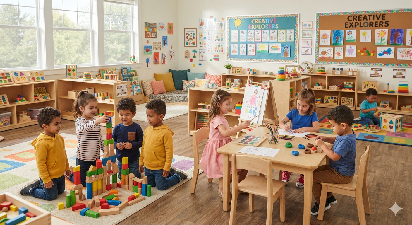 children learning through ceative play at a play based preschool in San Diego